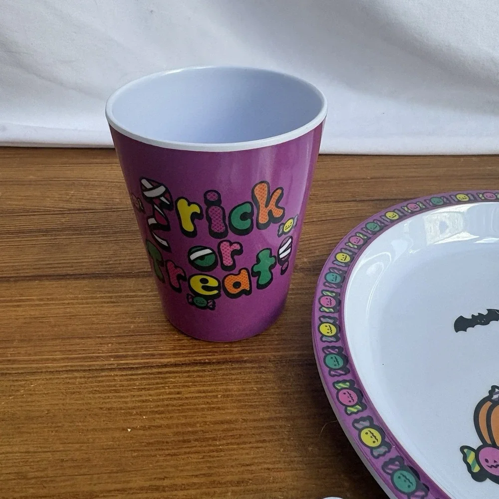 Sanrio Hello Kitty Halloween Boo Kids 4pc Melamine Dinner Set Purple